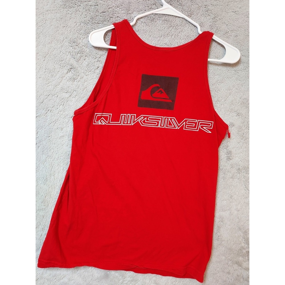 Vintage Quiksilver Tank Top Mens Medium Shirt Red Spellout Logo Distressed 90s